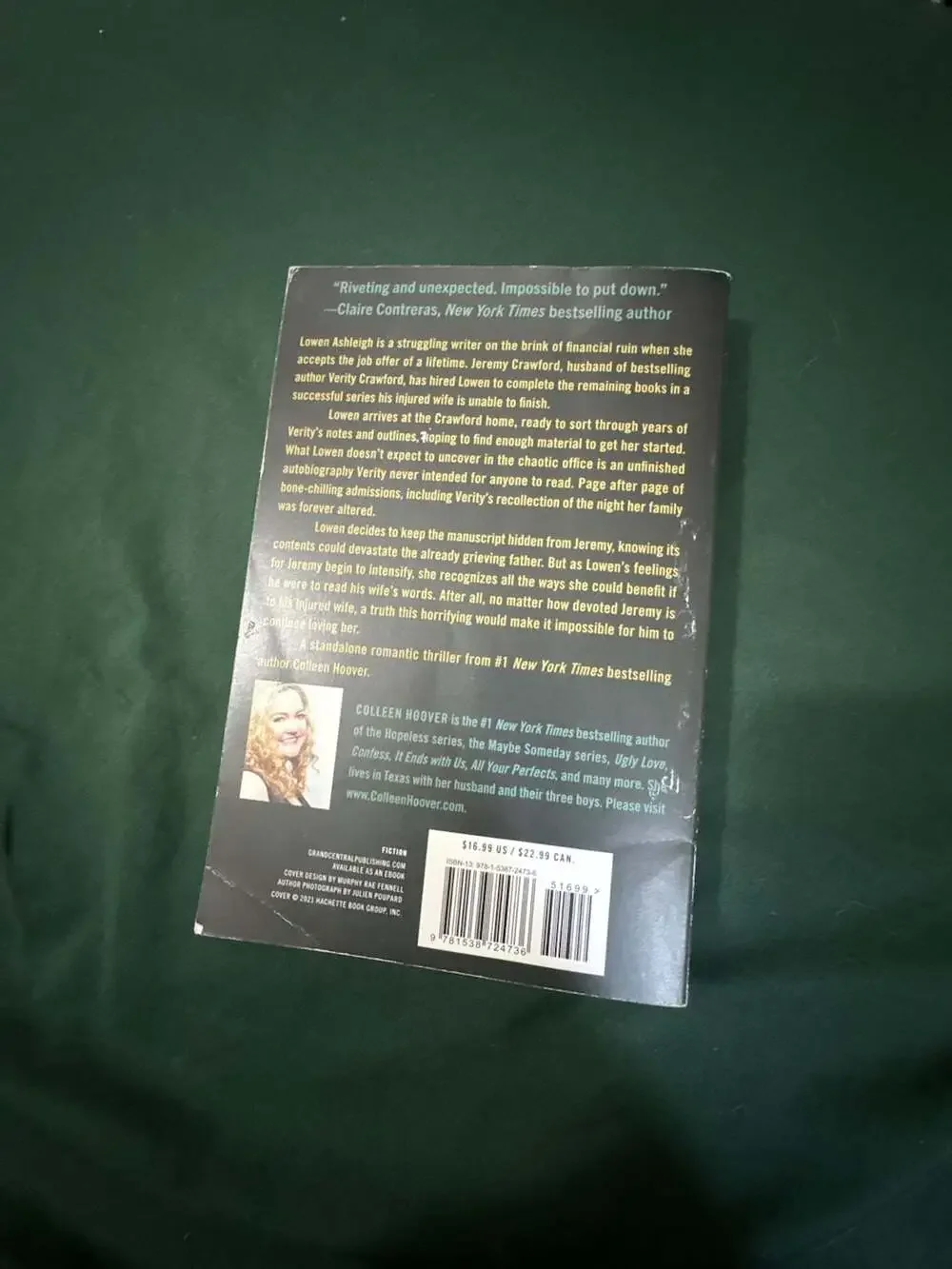 Verity by Colleen Hoover Paperback Novel